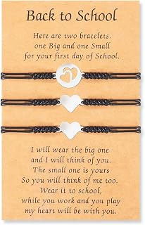 Back to School Bracelet First Day of School Bracelet for Mom and Daughter Matching Heart Bracelet for First Day of Kindergarten Gifts Mother Daughter Bracelets