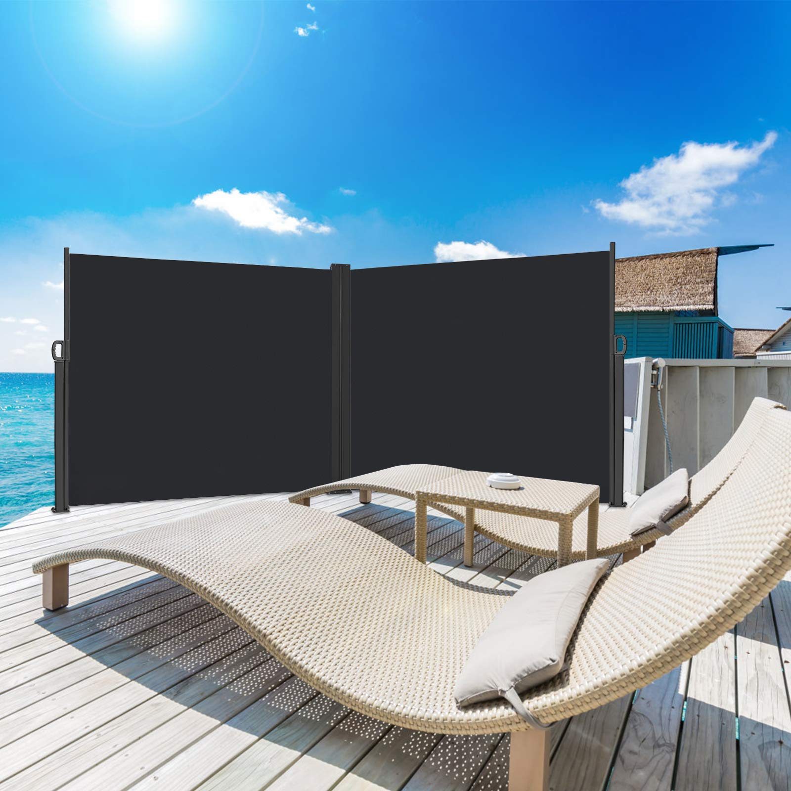 Froadp 180x600cm Toldos de Exterior para Patio Carpas Mampara de Poliéster Resistente Biombos Lateral Retráctil para Balcón y Terrazas Verticales Pergolas Protege la Privacidad y Solar (Antracita)