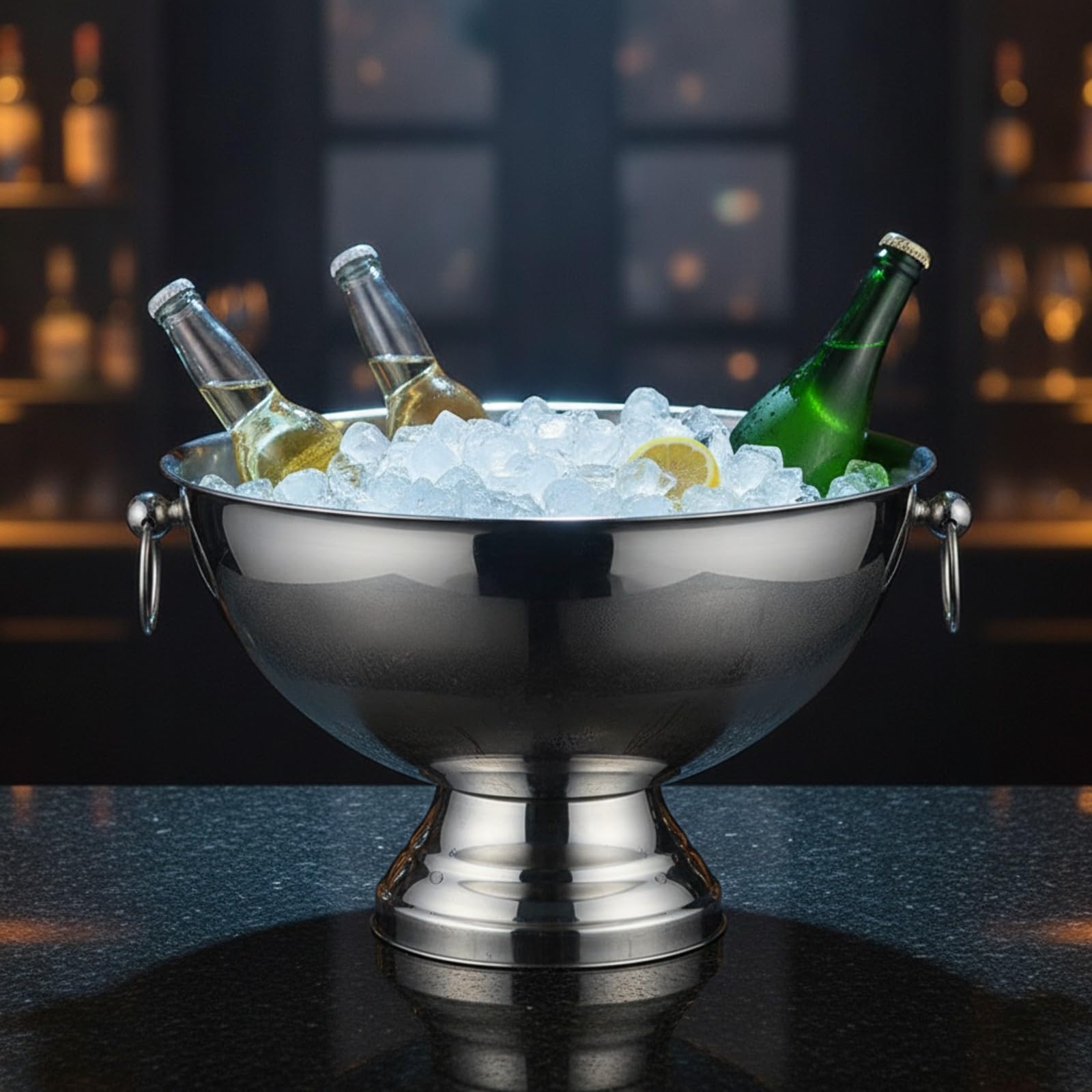 rockible Champagn- und Eisbecken breitmundig Champagnkühl aus Edelstahl leicht zu reinigen Sektkühl Schale für Barbetrieb, Feste, Buffet, Silber