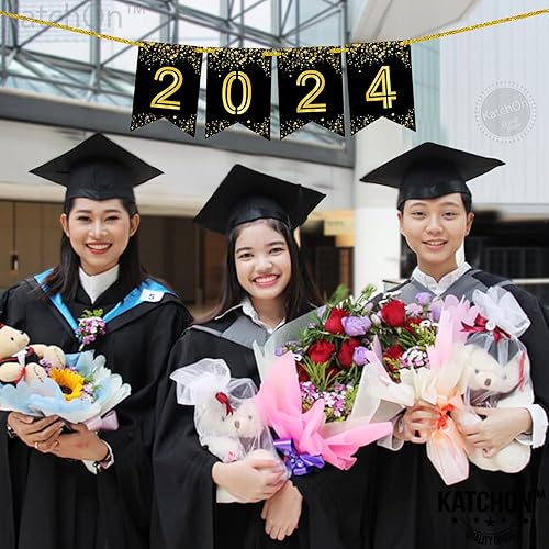 Miniatura 2 de KatchOn, Cartel de graduación 2023 con purpurina impresa, sin bricolaje, 8 pies, cartel negro y dorado 2023, letrero de graduación, decoraciones de