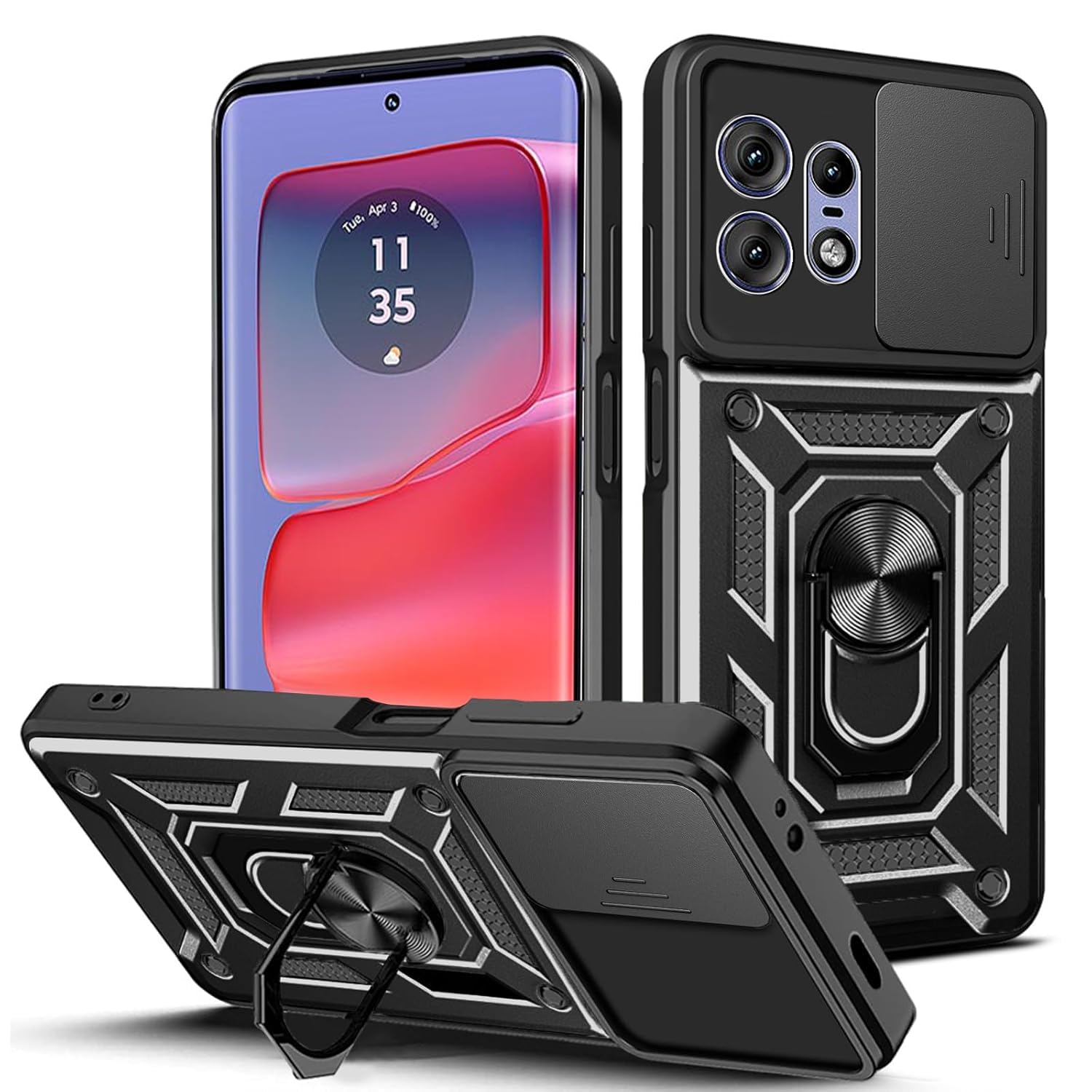 Newlike Back Cover Durable PC Armor with Flexible 360° Rotating Ring & Slide-Cover Lens Protection Cover for Motorola Edge 50 Pro -BLAC (B0D5VG8HCB) Amazon Price History, Amazon Price Tracker