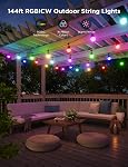Govee Lampes à cordes extérieures intelligentes 2, 144ft RGBIC Lumières de patio avec 45 Ampoules Dimmable Blanc chaud LED Des ampoules, IP65 Imperméable, 47 Modes de scène pour le jardin, Balcon, Travailler avec Alexa, Contrôle d'application