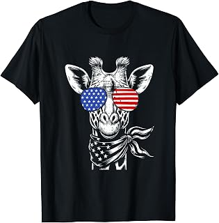 Giraffe Safari Animal Patriotic 4th of July American US Flag T-Shirt