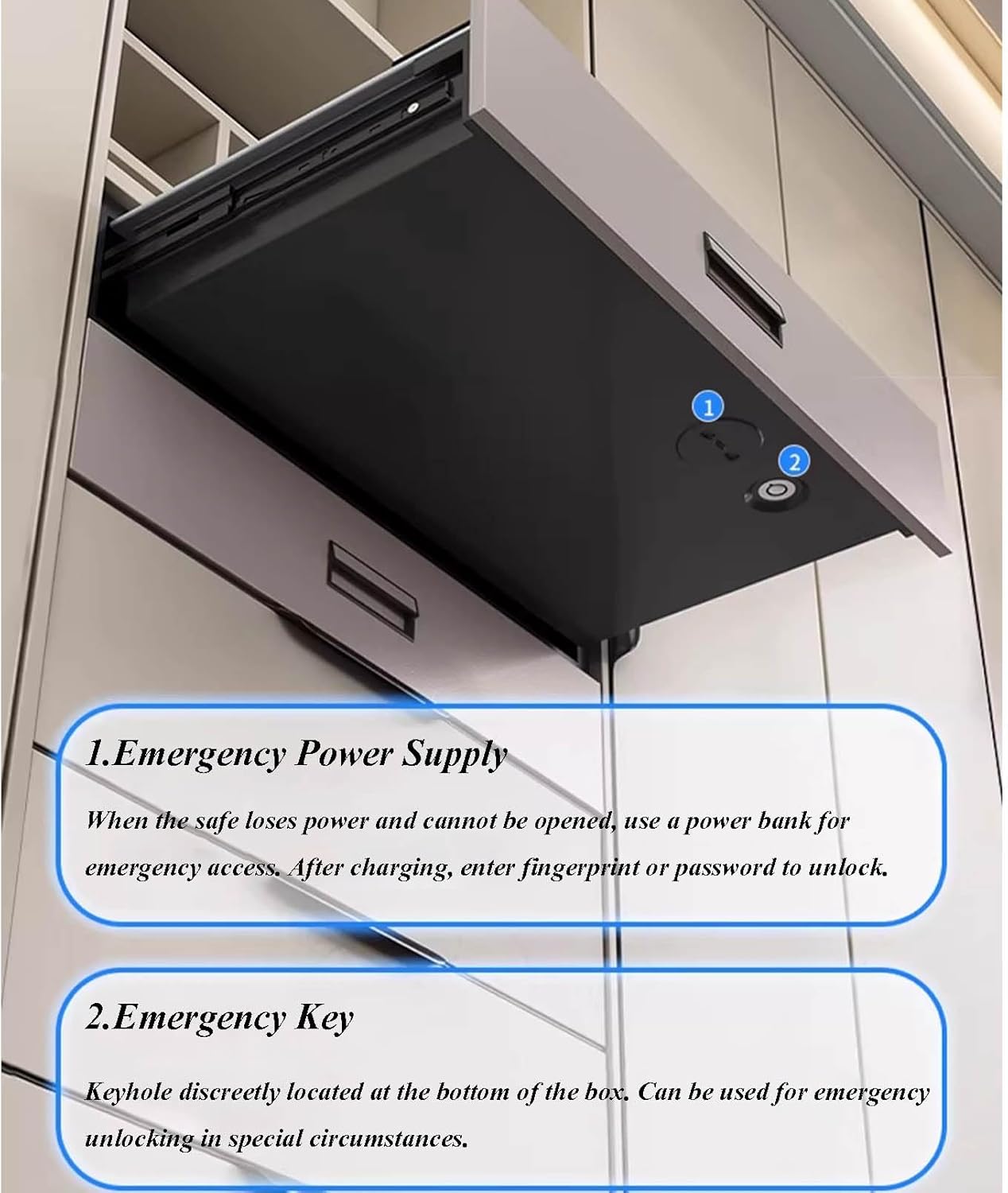 Auto-Open Drawer Safe for Wardrobe, Fingerprint Lock and Digital Keypad Hidden Security Box with Removable Tray and Tempered Glass Panel for Jewelry, Documents, and Cash