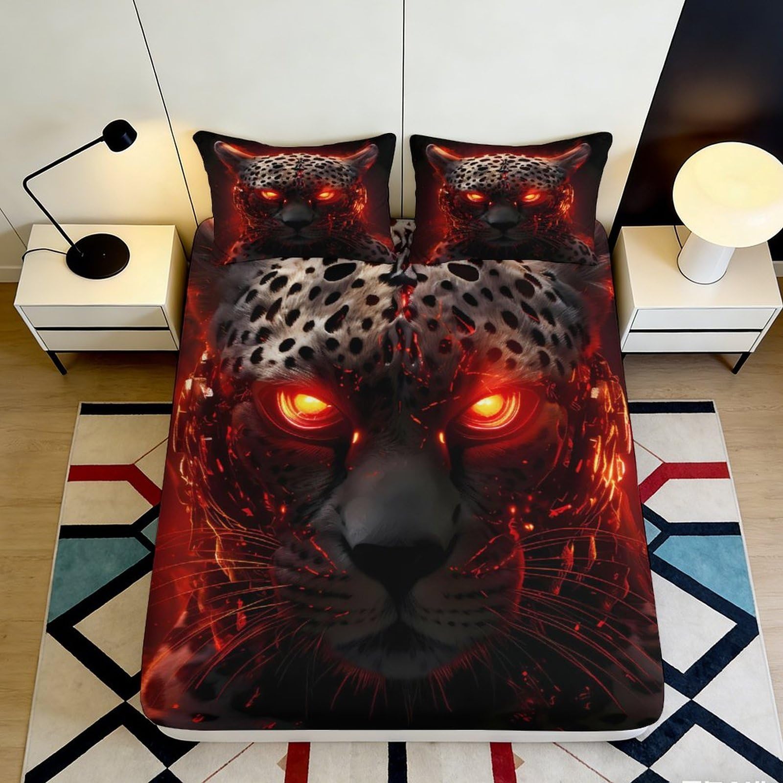 3D Printed Panther Fitted Sheet Microfiber Deep Pocket Non-Slip Bedding Panther Mattress Fitted Cover for Adults and Teens 180x200x25cm