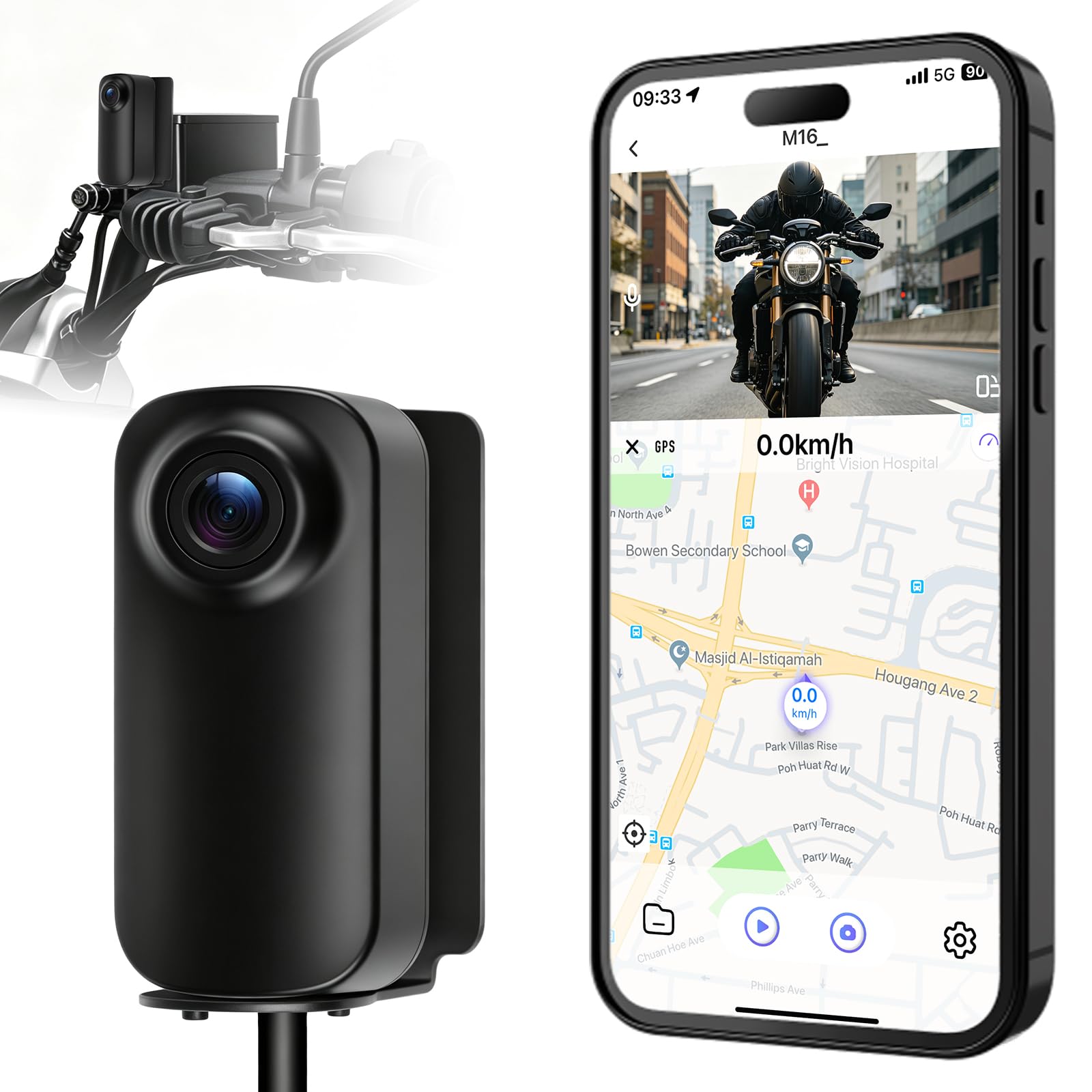 Caméra embarquée 1296P pour Moto, étanche IP67, avec Vision Nocturne et Grand Angle d'ouverture de 146°, caméra 8-100 V, Connexion d'alimentation Via Acc pour Moto/vélo électrique