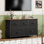 Somdot Dresser for Bedroom with 5 Drawers, Wide Storage Organizer Chest of Drawers with Fabric Bins for Living Room Closet Kids Bedside Nursery Laundry Entryway, Black Rustic Brown