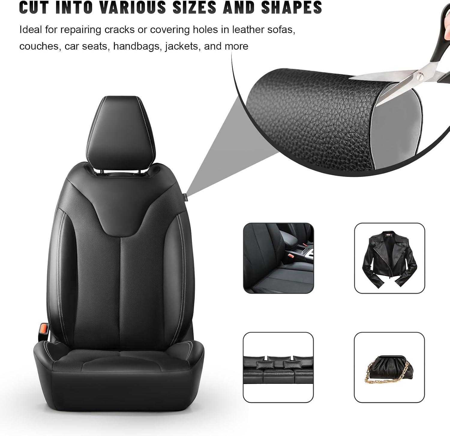 2 PCS Leather Repair Patch Tape, 4×8 Inch Waterproof PU Leather Tape Auto Upholstery Repair Patches, Self-Adhesive Cuttable Patch for Repairing Car Seats Sofas Chairs (Gray)