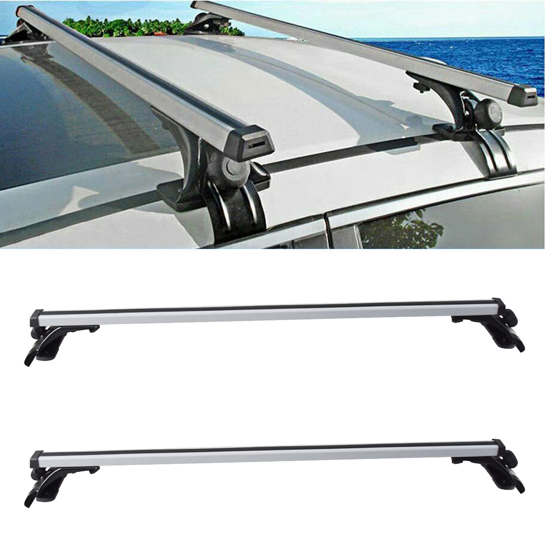 Universal 48 inch Aluminum Car Top Luggage Roof Rack Cross Bar Aluminum Carrier Adjustable Window Frame with 3 Kinds Clamp