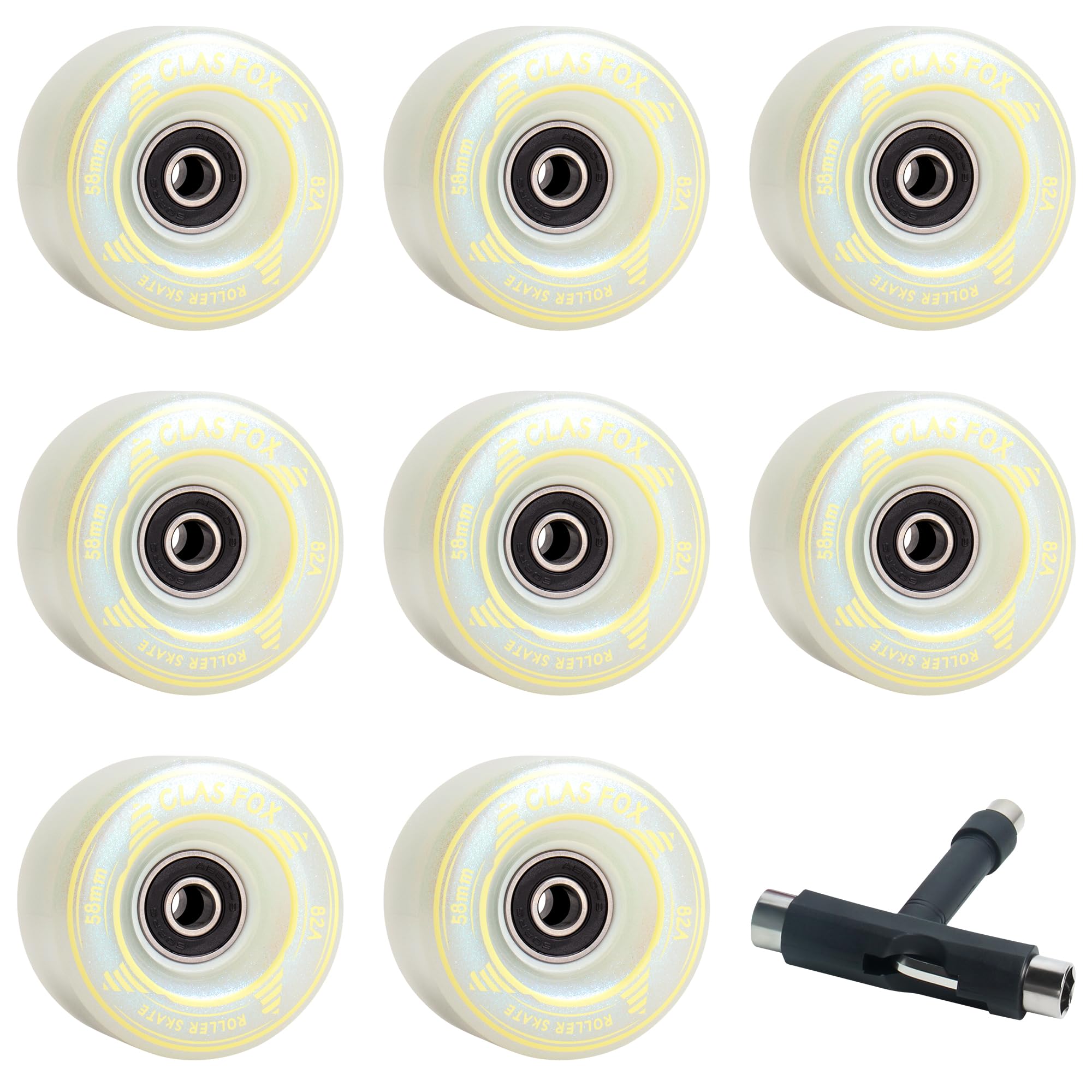 Ruedas para patines para exteriores o interiores, 58 mm, 32 mm, 82 A (juego de 8) (blanco)