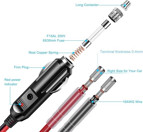 Miniatura 9 de Cable de alimentación de radio Cb de 2 cables, 15 A, 3 pines, cable de alimentación CB con enchufe de encendedor de cigarrillos de 12 V para radio