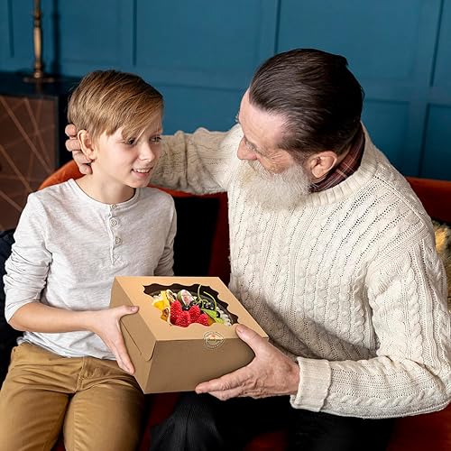 Miniatura 6 de Biocorpla 24 cajas de pastel marrones de 8 x 8 x 4 pulgadas con ventana, cajas de panadería con ventana, cajas de pastelería, cajas de postre, cajas