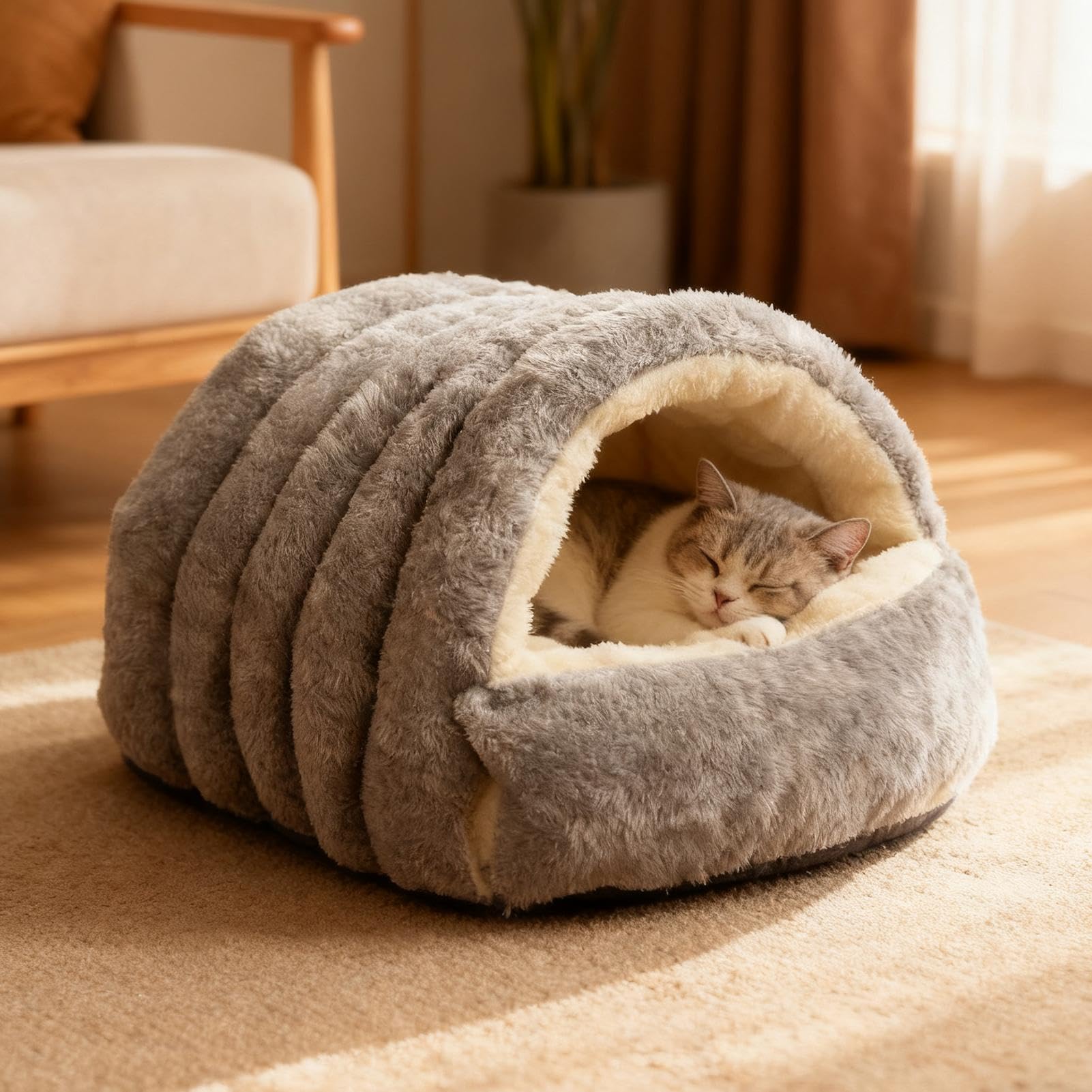 Lit pliable pour animal domestique – Maison d'hiver apaisante pour chatons, chiots, lapins | Utilisation en intérieur, balcon | Temps froid et Noël