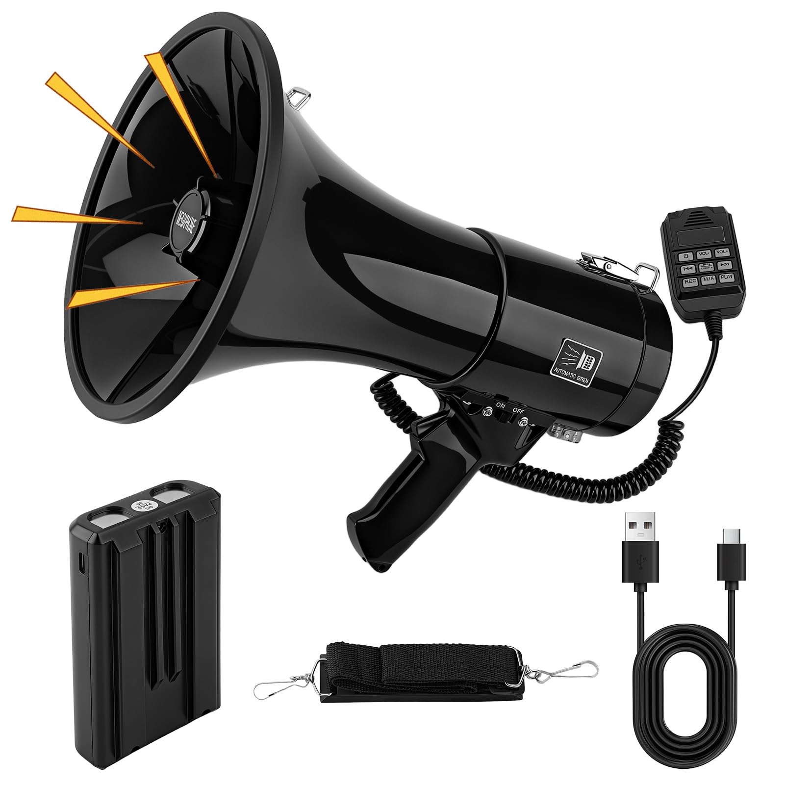 Yosoo Health Gear Haut-Parleur Mégaphone Rechargeable, Aimant épais, Boîtier en Acier ABS, Support D'enregistrement USB avec Microphone Portable Amovible