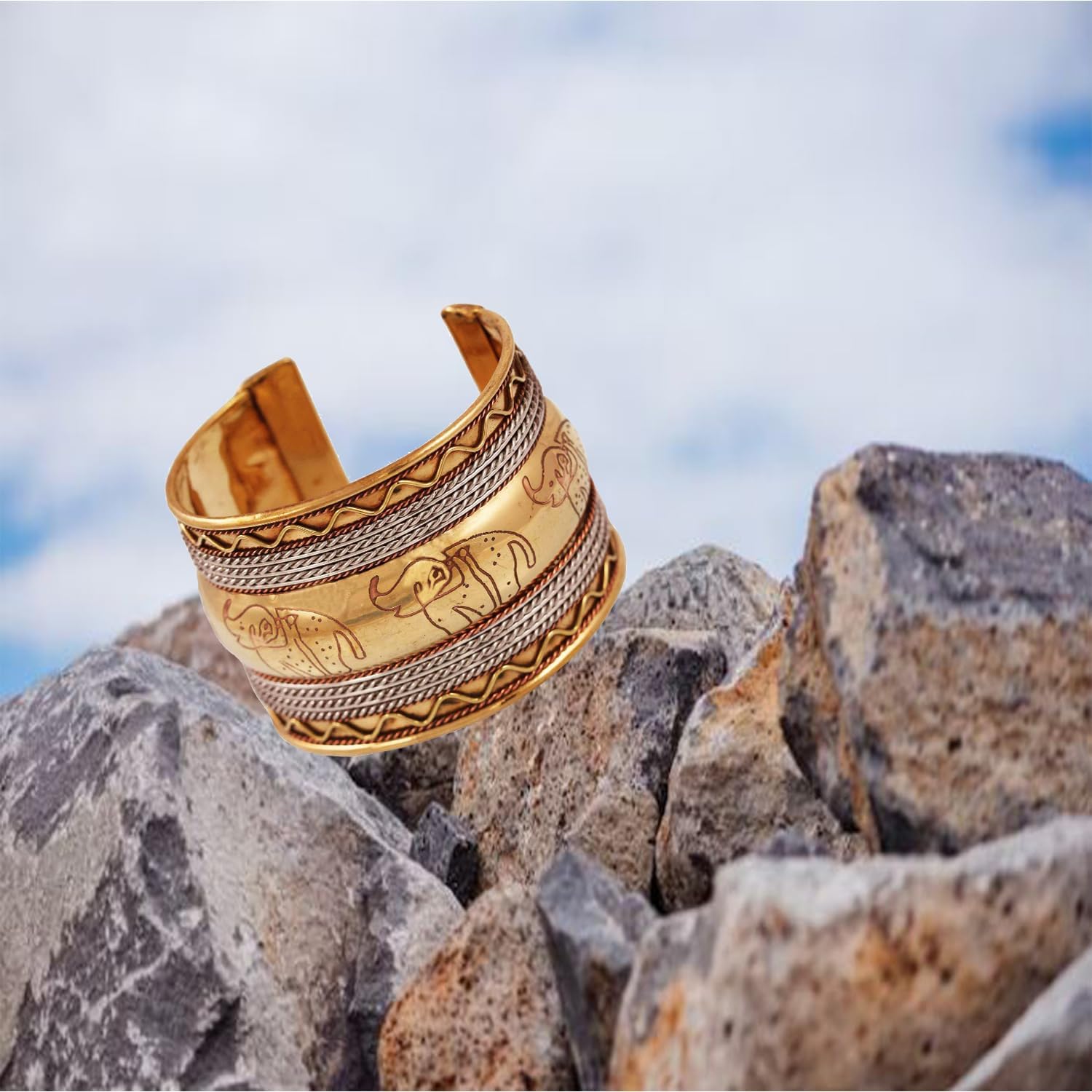 Touchstone Indian Bollywood Handcrafted Slip In Easy To Wear Stylish Wrist Enhancer Designer Broad Jewelry Cuff Bracelet For Women and Men. - Image 7