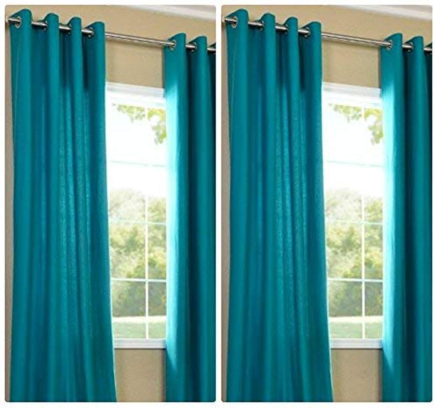 Exporthub Solid 4 Piece Eyelet Polyester Door Curtain Set - 7ft, Aqua Blue