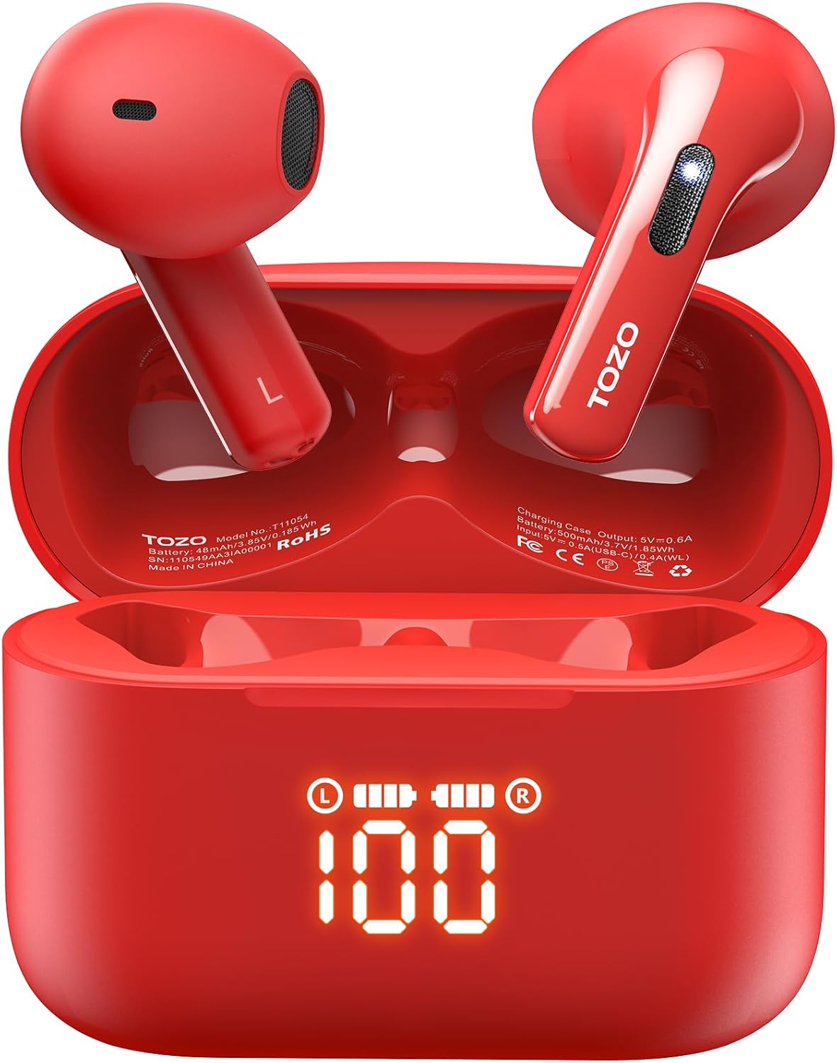 TOZO T21 Wireless Earbuds Bluetooth 5.3 in Ear Headphones Dual Mic Call Noise Cancelling IPX8 Waterproof 44H Playback Stereo Sound with LED Display Wireless Charging Case 32 EQs via APP Red TOZO T21 Wireless Earbuds Bluetooth 5.3 in Ear Headphones Dual Mic Call Noise Cancelling IPX8 Waterproof 44H Playback Stereo Sound with LED Display Wireless Charging Case 32 EQs via APP Red