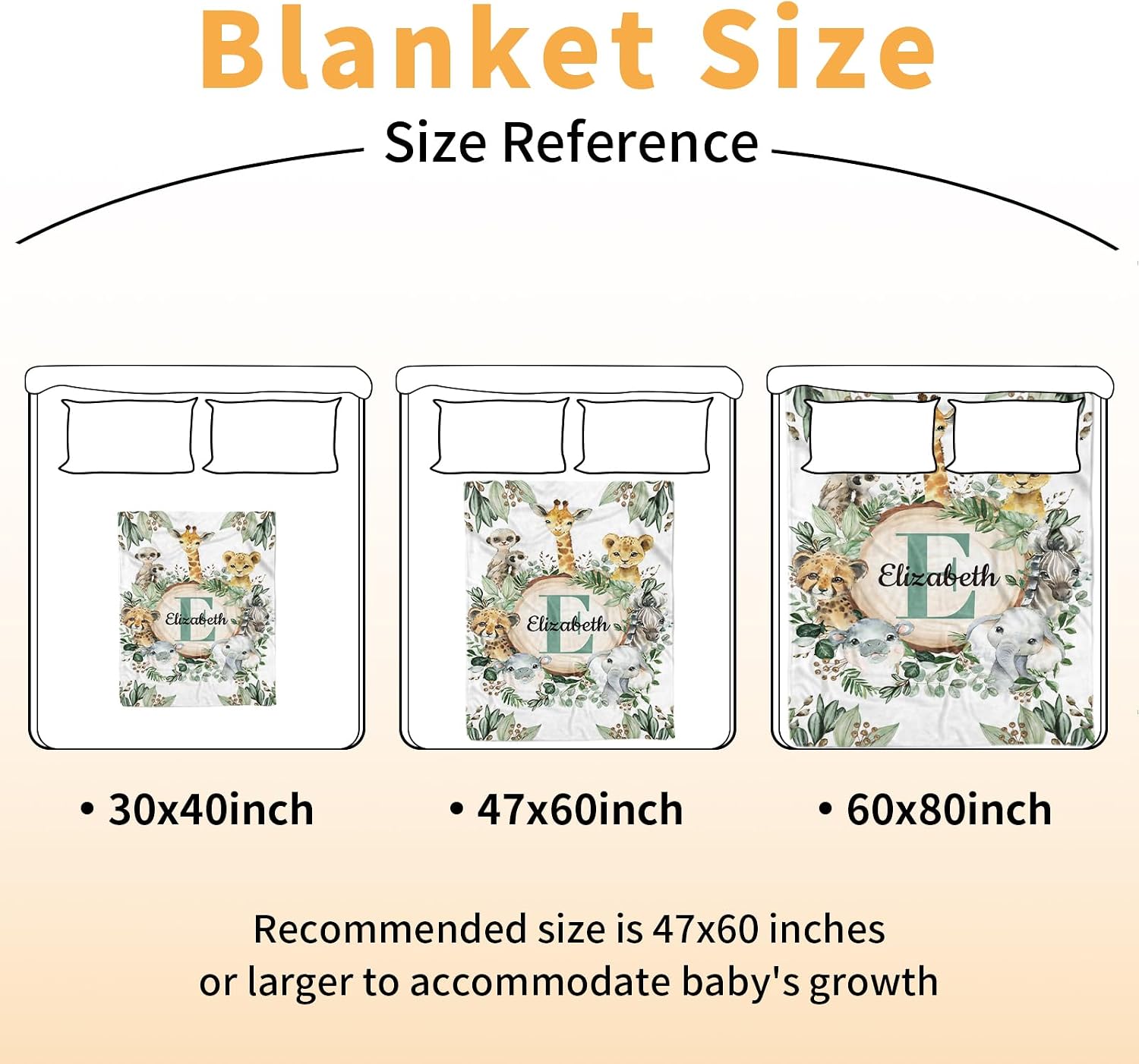Custom Baby Blanket - Personalized Name with Woodland Animals Design - Soft Plush Blanket with Double Layer Dotted Backing for Boys Girls Gift Color12