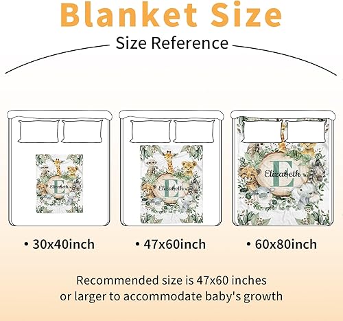 Miniatura 7 de Manta de bebé personalizada  Nombre personalizado con diseño de animales del bosque  Manta de felpa suave con respaldo de puntos de doble capa para