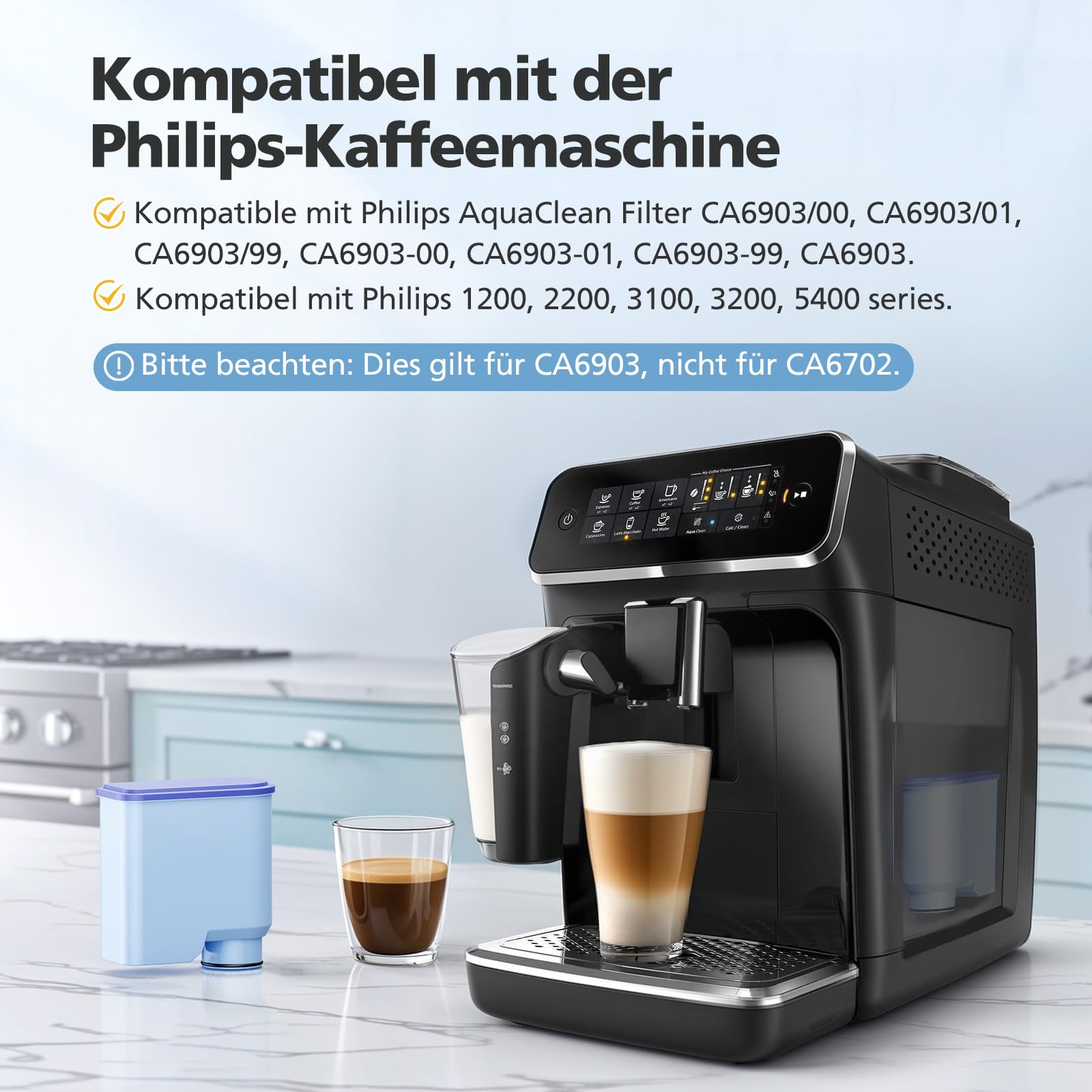 4 Stück Wasserfilter Kompatibel mit Philips AquaClean CA6903/10 CA6903/22 CA6903, 2-stufige Wasserfilterkartusche Passend für Saeco & Philips Kaffeevollautomaten