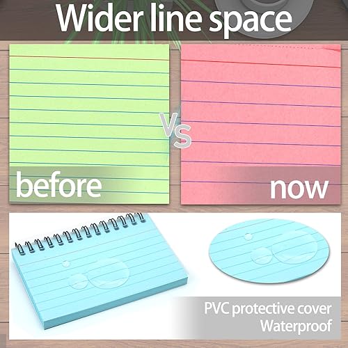 Miniatura 3 de Koogel 500 tarjetas de índice, 10 blocs de notas a rayas con cubiertas protectoras, 5 colores tarjetas flash con espiral para aprendizaje de oficina