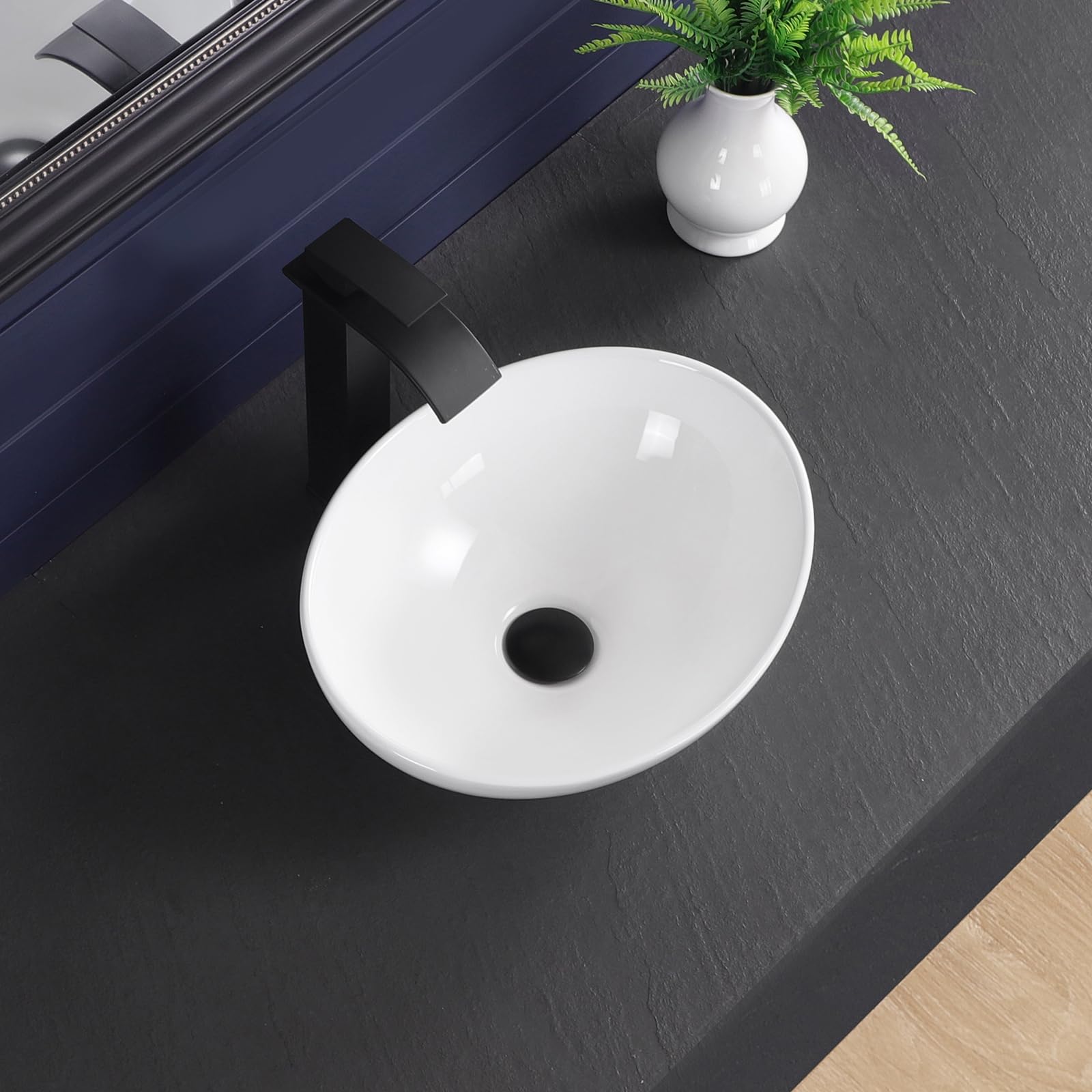 Zlewozmywak 40 cm x 33 cm owalny zlew łazienkowy nowoczesny biały porcelanowy ceramiczny nad blatem wpuszczana umywalka do łazienki umywalka artystyczna