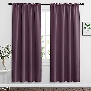 RYB HOME Living Room Curtains Blackout - Light Block Energy Efficiency Small Window Treatment Drapes for Kitchen Dining Baby Nursery Farmhouse Decor, W 42 x L 72 inch, Plum, 2 Panels