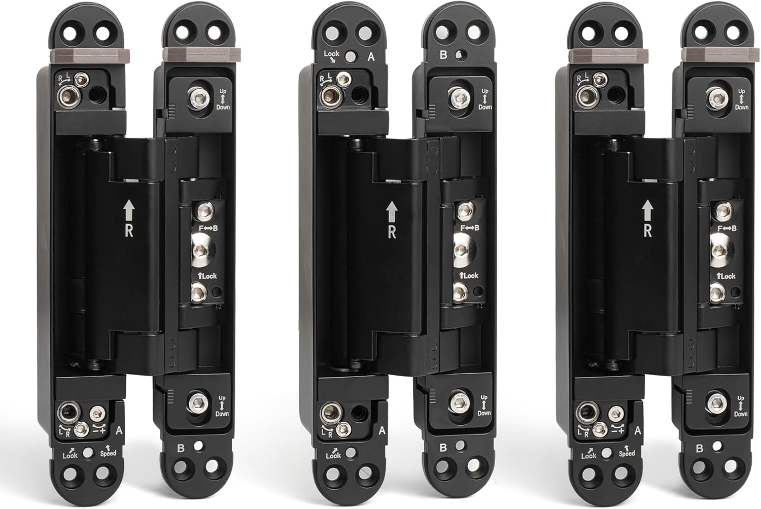 3 Pack Heavy Duty 3D Adjustable Invisible Hydraulic Hinges, 170 Degree Swing Left&Right Mortise Mount Concealed Cross Hinge Automatic Door Closing Hinge, 80KG/176LB, Right, Black