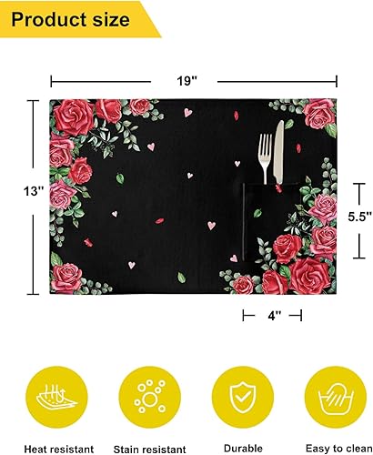 Miniatura 6 de Juego de 4 manteles individuales para mesa de comedor para el día de San Valentín, manteles individuales de algodón y lino con bolsillo, lavable