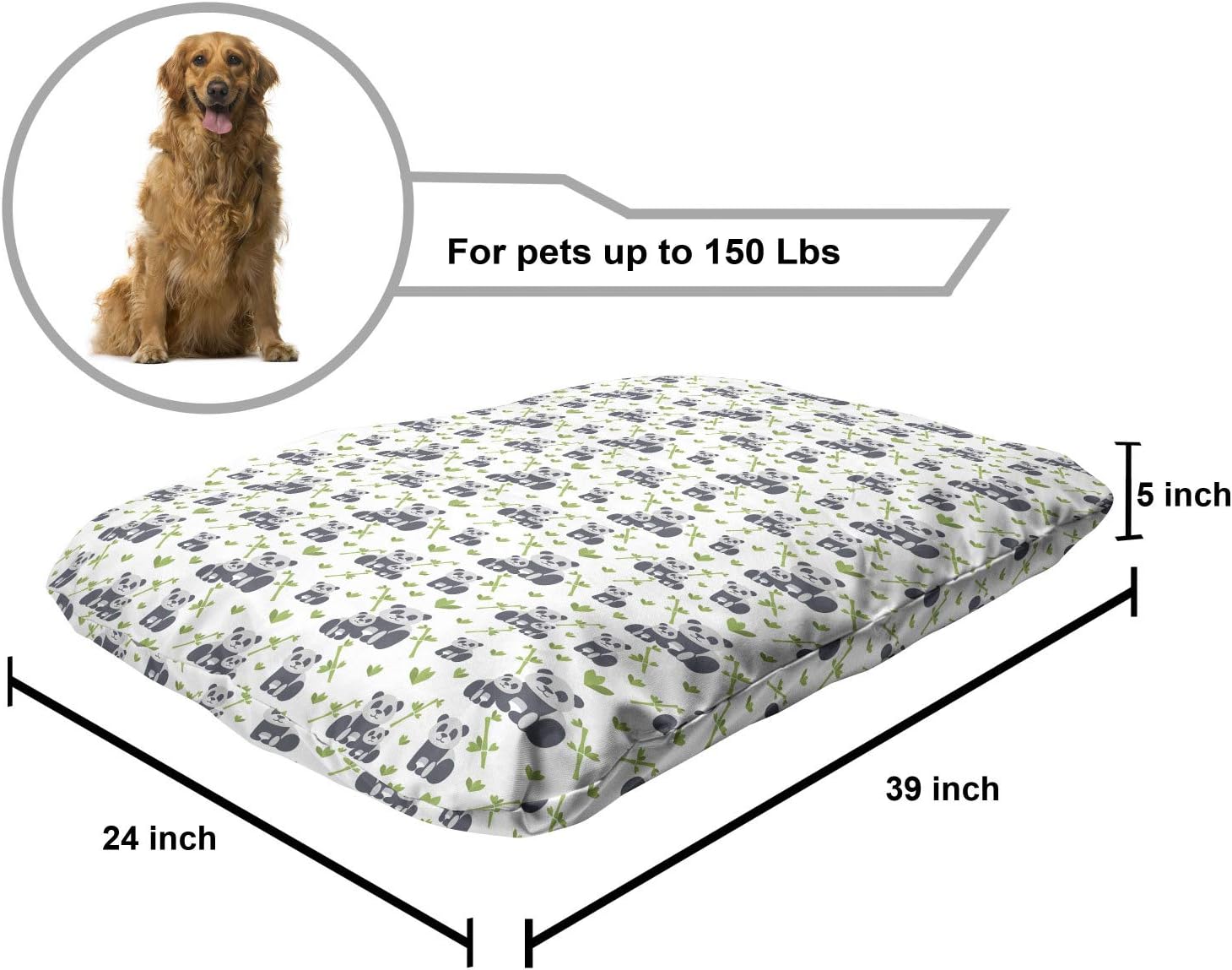 review Lunarable Panda Bear Pet Bed, Continuous Monochrome Bear Family and Leaves Print on Plain Backdrop, Chew Resistant Pad for Dogs and Cats Cushion with Removable Cover, 24