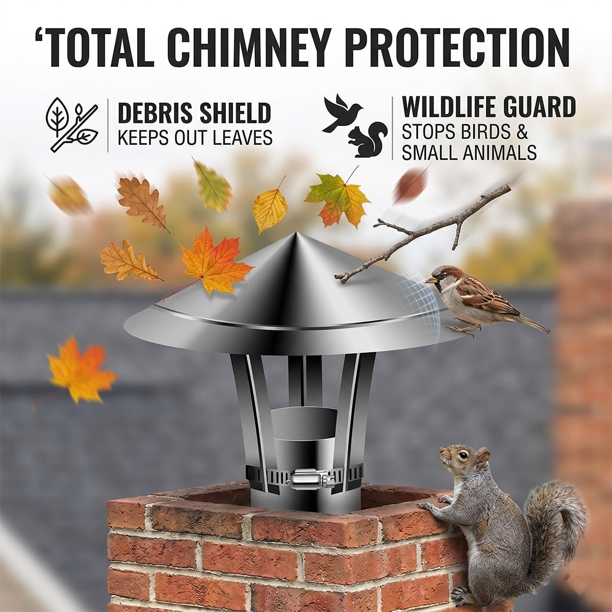 Sombrerete de Chimenea Ajustable Acero Inoxidable Tapa de Lluvia Caperuza Salida Humos Protector para Tubo de Estufa Ventilación de Techo Cubierta de Escape Exterior(150mm)