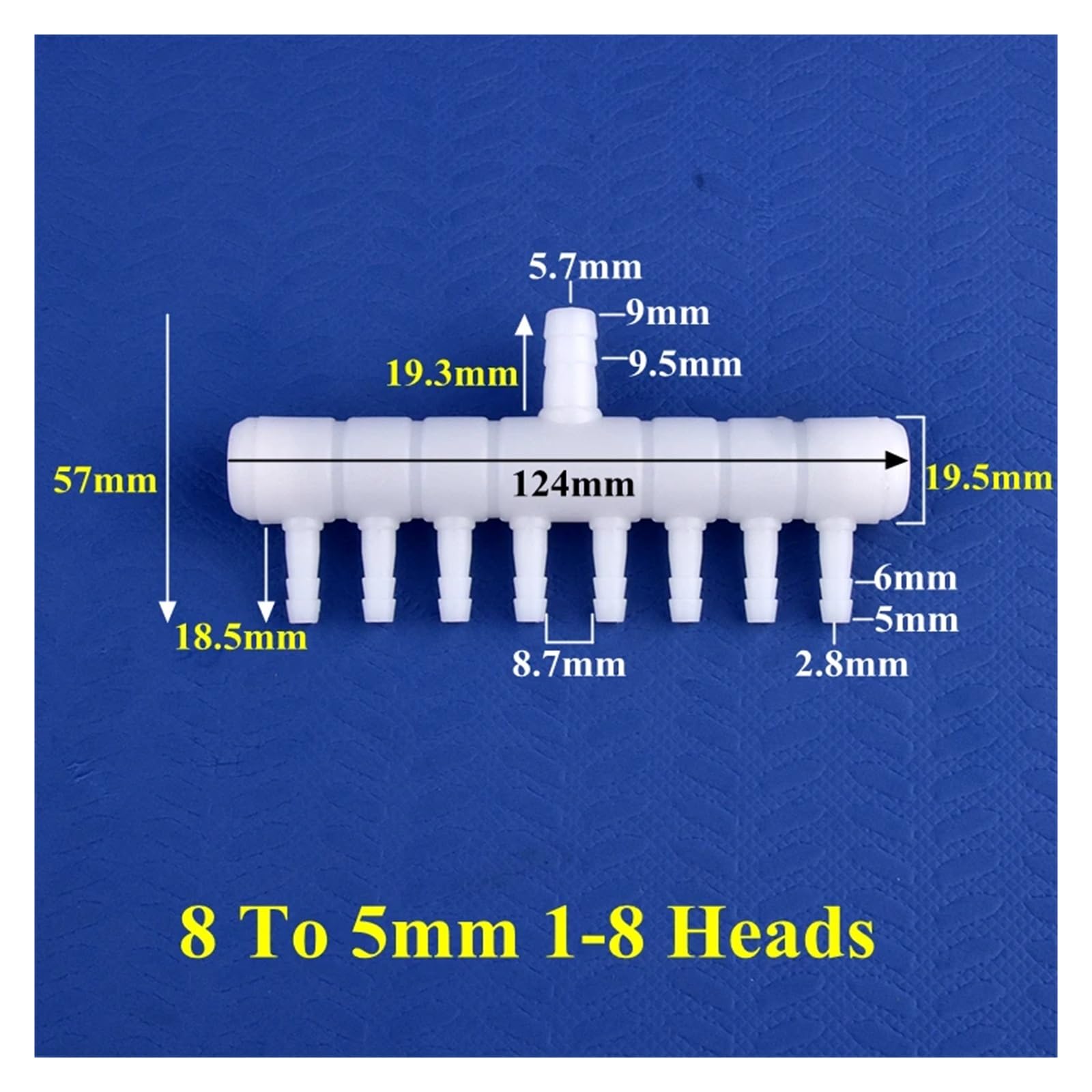 Desviador de Gas y oxígeno de 8-5mm, 2~20 cabezales, manguera for tanque de peces de acuario, bomba de aire, distribuidor de oxigenación, conector de drenaje poroso(8 To 5mm 1-8 Heads,20 Pieces)