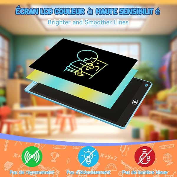 12 Pouces Tablette Dessin Enfant, Tablette d'écriture LCD Colorée, Ardoise Magique, Tablettes Graphiques avec Fonction de Verrouillage & D'effacement, Jouet Educatif de Filles et Garçons, Bleu+Rose - 3