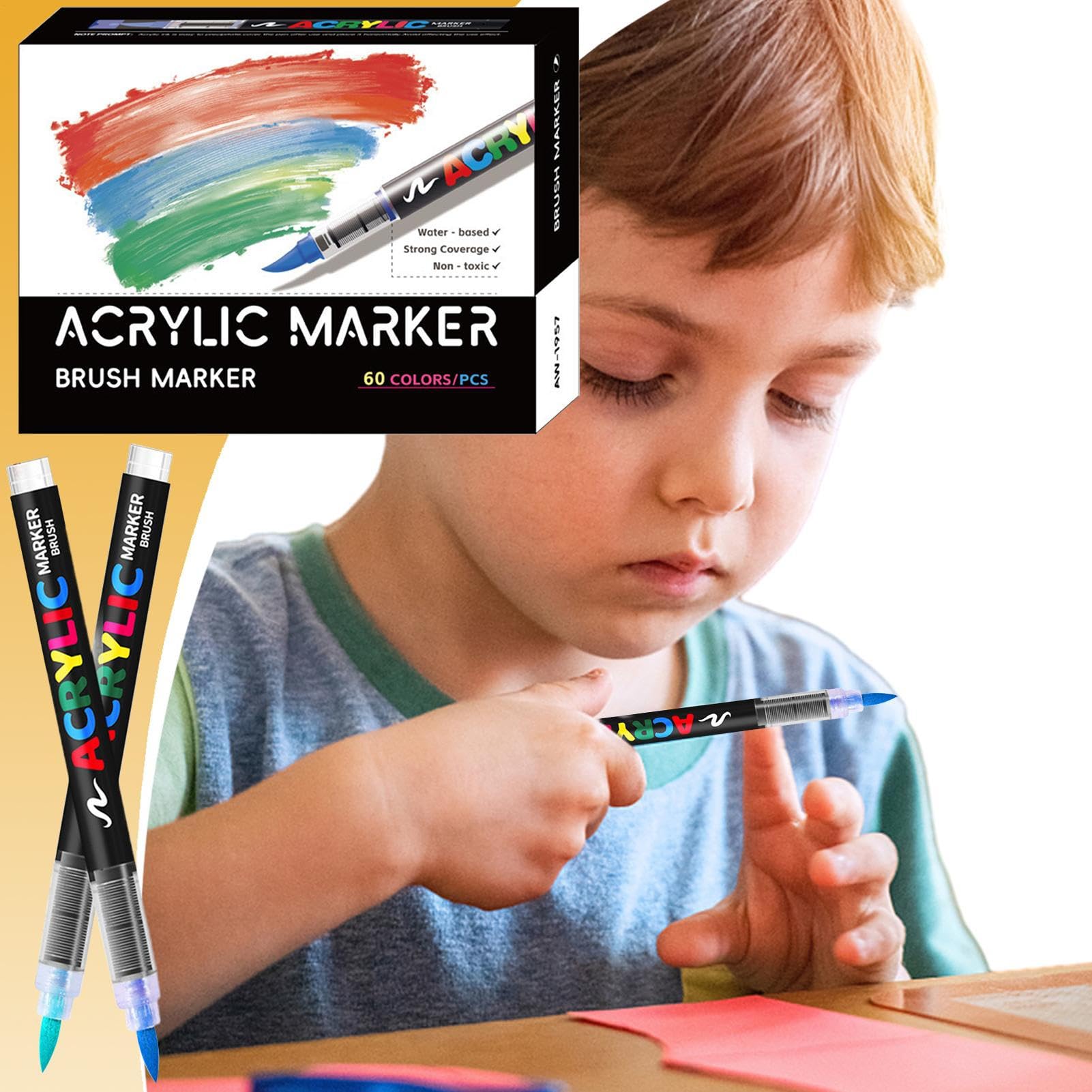 Generisch Acrylmarker Acrylfarben Stifte Mit Pinselspitze | Wasserfeste Kunstbedarf Für Leinwand Stoff Keramik Stein Glas