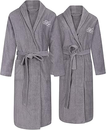 Romance Helpers Mr and Mrs Robes | Set of 2 Mr & Mrs Robes for Couples | Extra Thick| Long Sleeves | 100% Terry Cotton | Shawl Collar