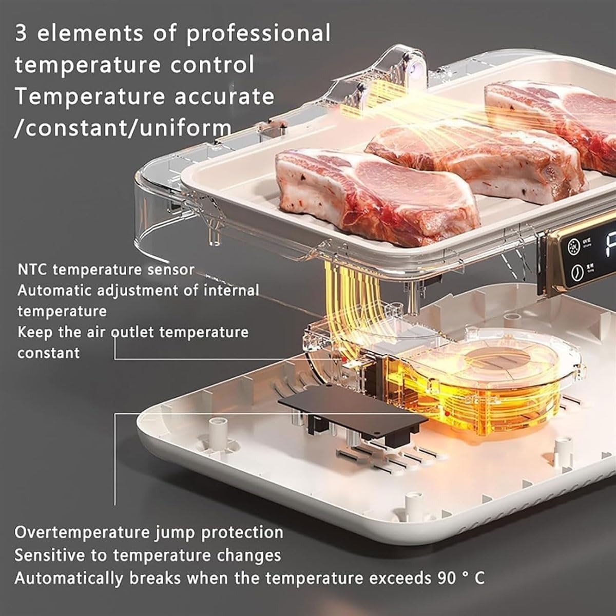 Scatola elettrica per scongelare la carne da 100 W, contenitore intelligente per lo scongelamento di alimenti surgelati, vassoio per scongelare la carne da 8 litri con regolazione