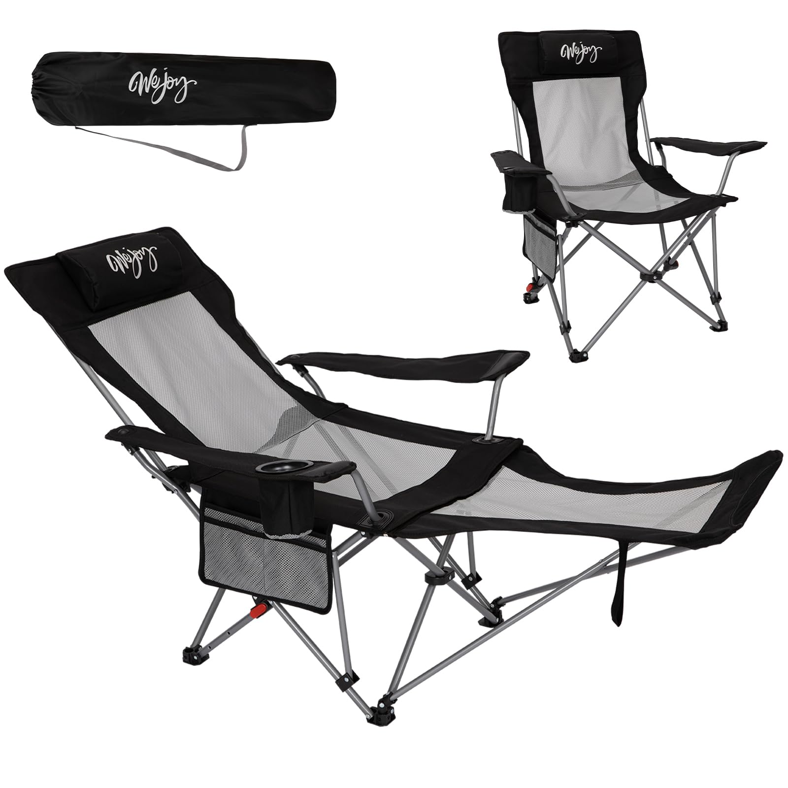 #WEJOY 2-in-1 Campingstuhl Faltbar, Strandstuhl mit Verstellbarer Rückenlehne & Fußstütze, Relaxsessel Liege mit Getränkehalter, Liegestuhl Angelstuhl für Outdoor Camping