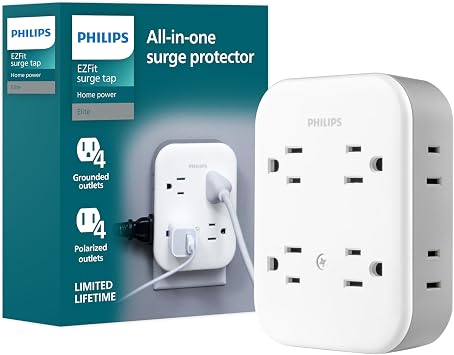 Philips All-in-One Surge Tap, 4 Grounded & 4 Polarized Outlets