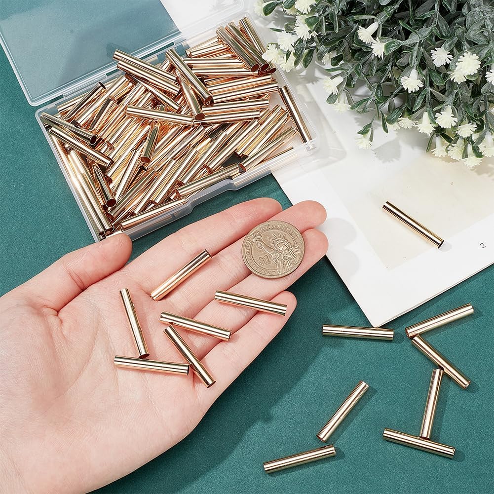 PH PandaHall 100pcs Brass Tube Beads Golden Ring Macrame Bead 30x5mm Long Tube Spacer Beads, Metal Loose Beads for Wind Chime Sewing Craft Macramé Wall Hanging Plant Holder Jewelry Making - Image 3