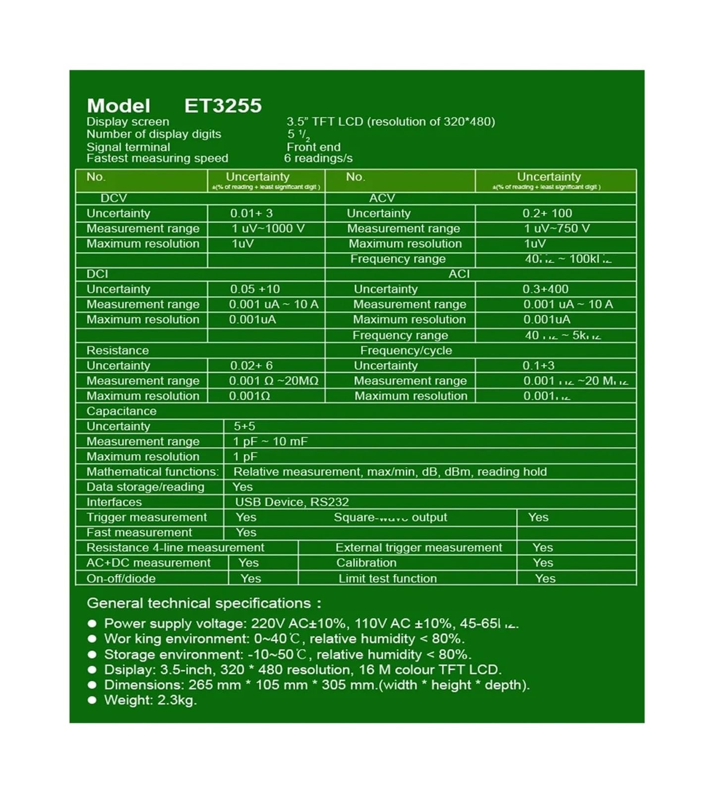 ET3255 Multimetro digitale da banco a 5 1/2 cifre