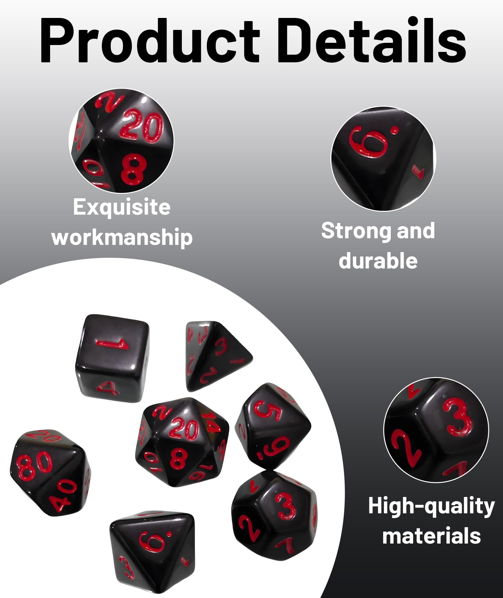 7Pcs polyhedral dice, Polyhedral Dice for RPG Games, D4 D6 D8 D10 D12 D20 for Sided Dice, Playing for Tabletop Gaming Accessories 2