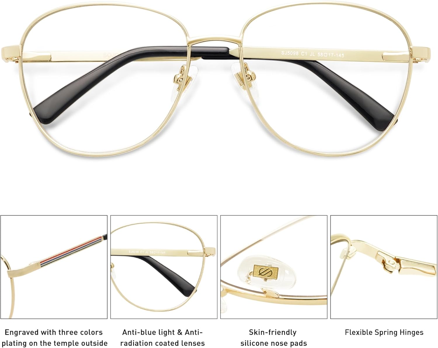 SOJOS Oversized Aviator Blue Light Blocking Glasses for Women Men, Metal Frame Clear Lens Eyeglasses SJ5098 - Image 5