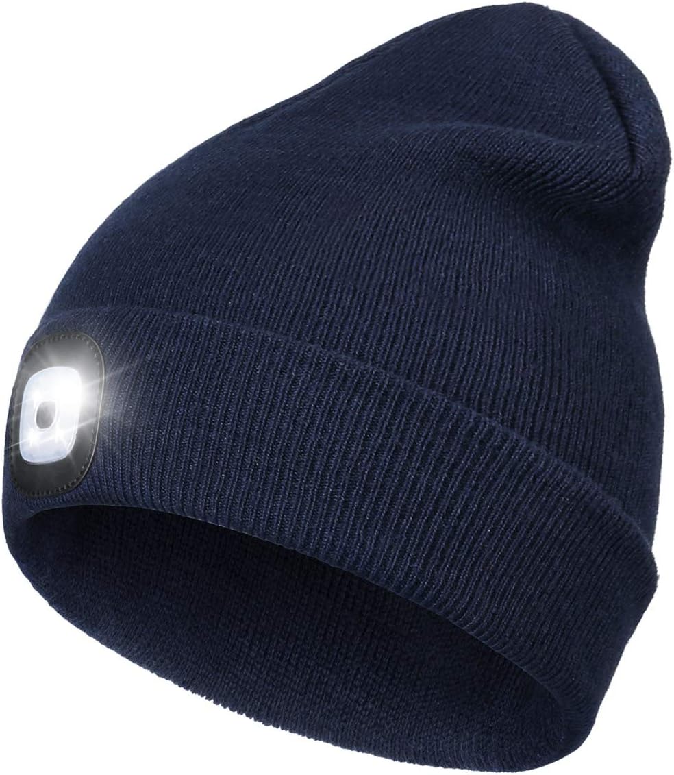 Rechargeable LED Lighted Beanie Hat, Perfect Dad Gifts in Christmas, Stocking Fillers Cap with Light Hands Free Head Torch Unisex Winter Warm Knit Beany…