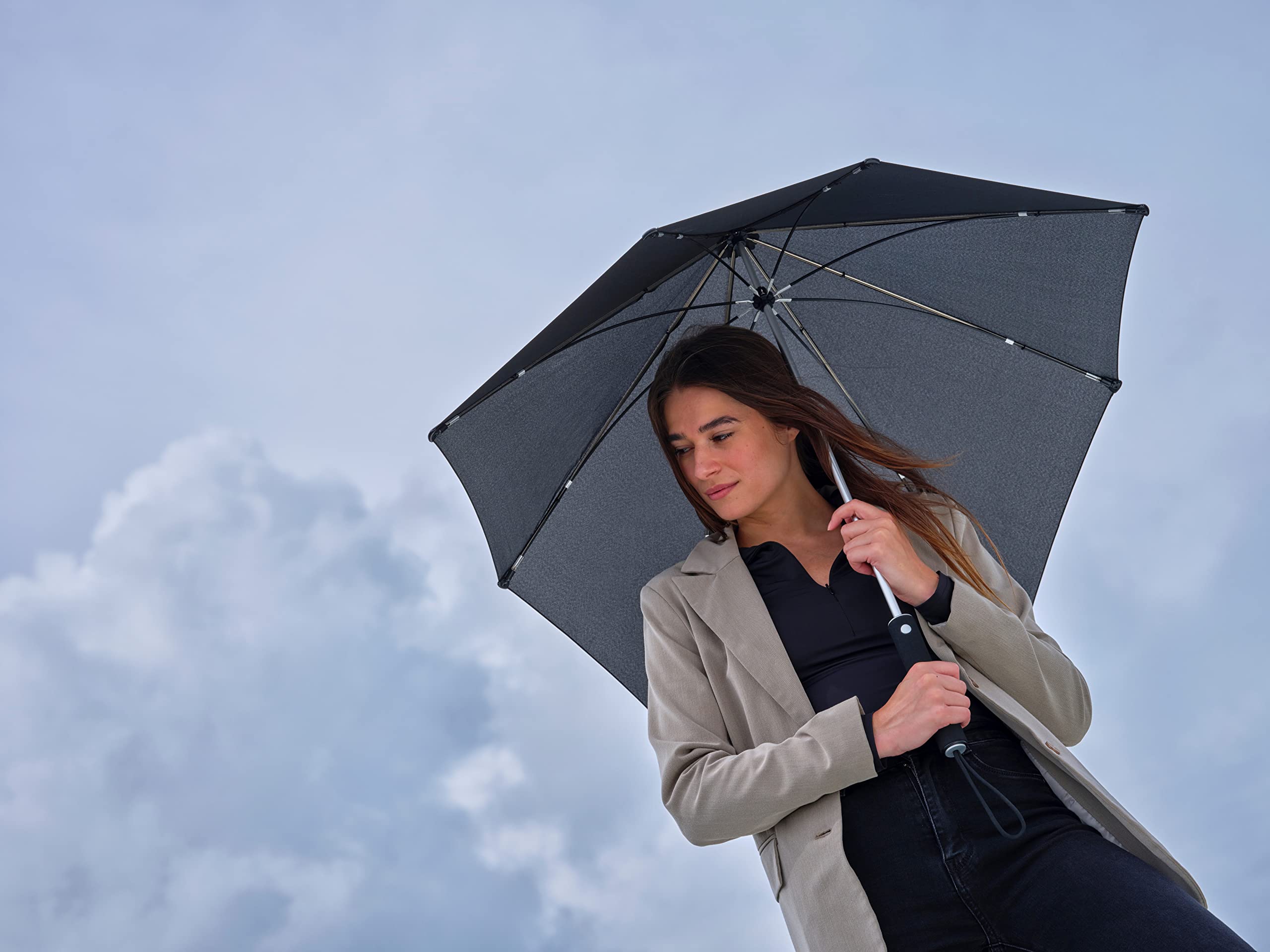SENZ ° micro foldable storm umbrella pure black, pure black, Medium, Czysta czerń, Medium