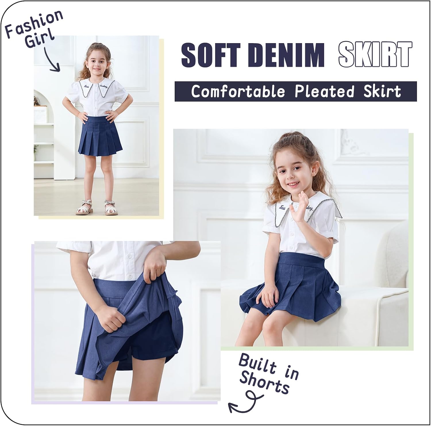 Neutocd Toddler Girls Skirts Skorts Pleated School Uniform Skirts with Elastic Waistband Built in Shorts