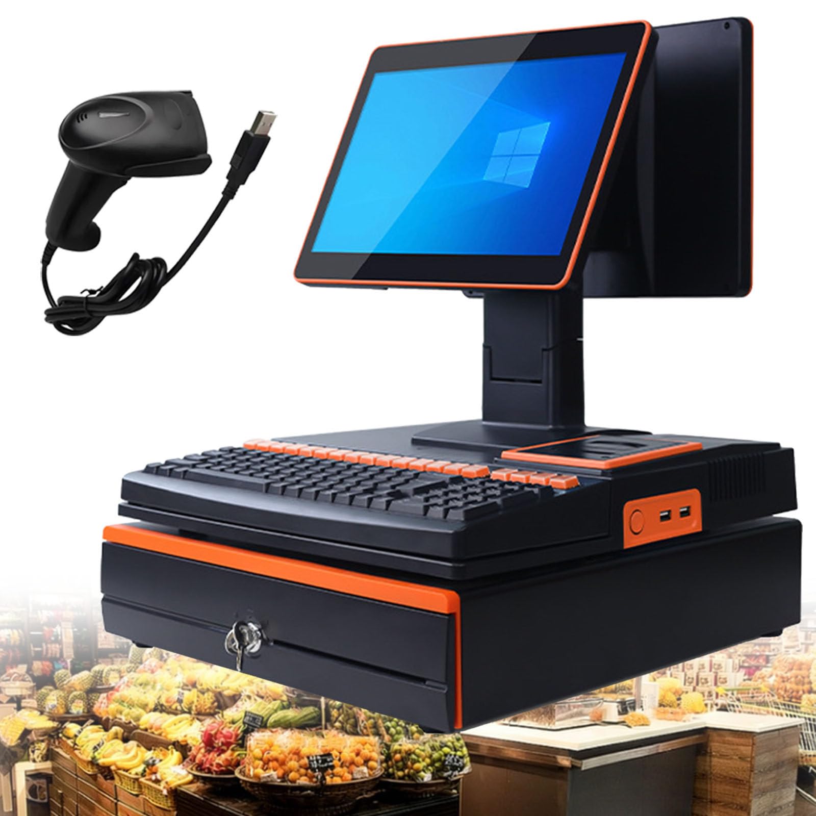 Ptatritious B Smart Cash Register Pos System, 15.6 Inch Touch Screen, Cash Register, Keyboard, Uilt-In 58Mm Printer, Pos Computer, Windows 10, For Retail And Restaurant -8+256G