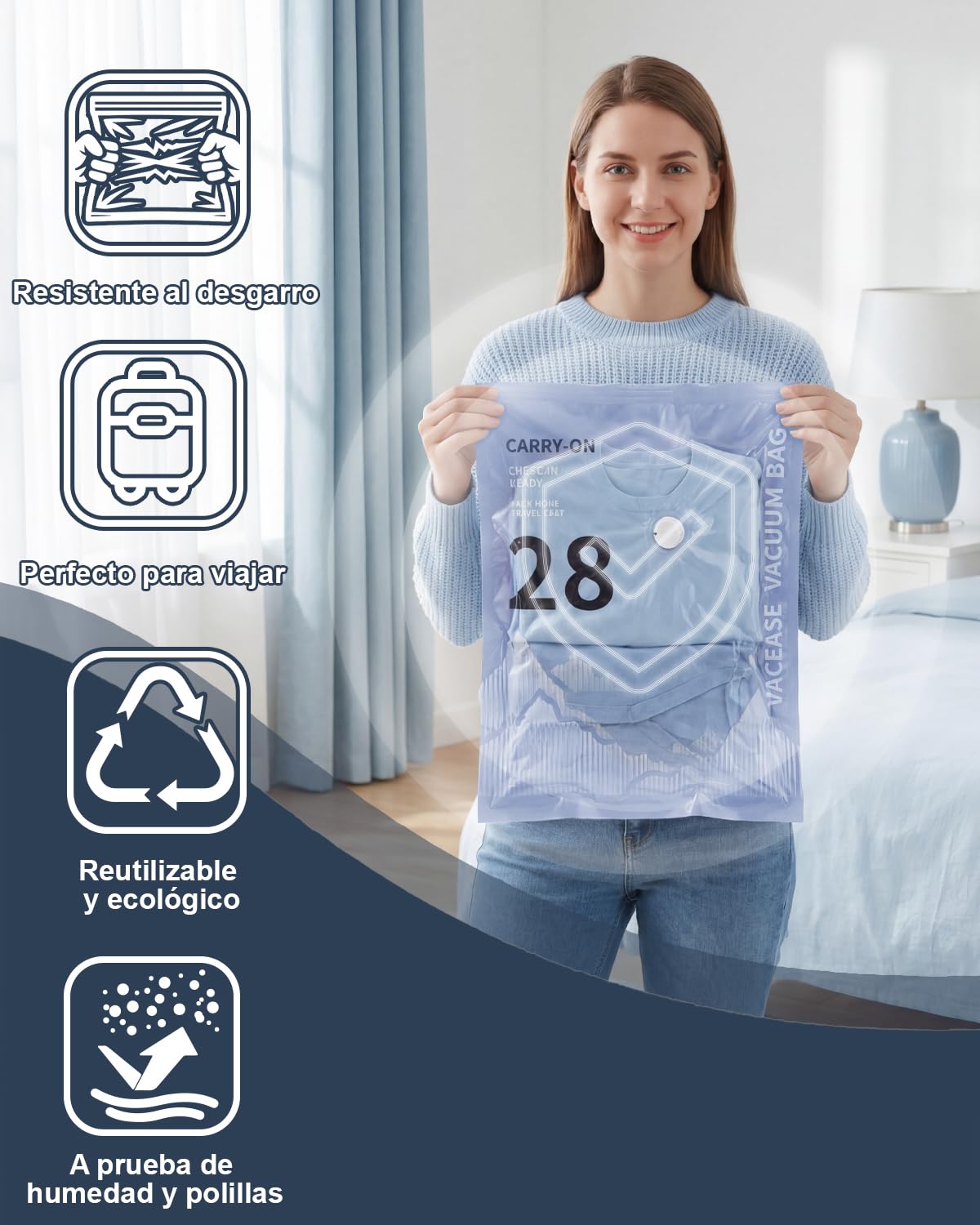 Raplink Bolsas Vacio Ropa con Bomba Eléctrica, 8 Bolsas Vacio Ropa Viaje (4 * 100x80cm, 4 * 74x54cm), para Viajes, Mudanzas y Almacenamiento — view 6
