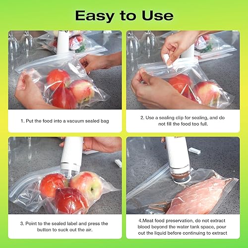 Miniatura 6 de RAIN SPIRIT Sellador al vacío para alimentos, sellador al vacío portátil, sellador de vacío de mano compacto (equipado con 10 bolsas de vacío