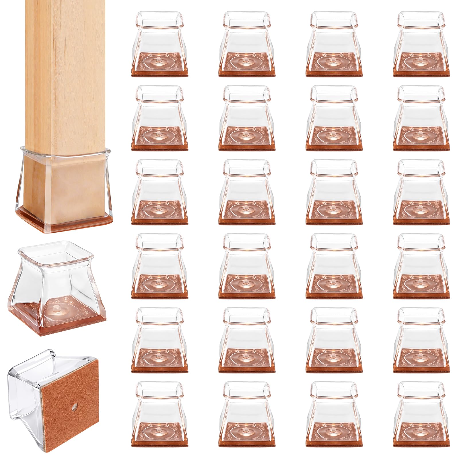NETRIDDLE 24 Pack Square Chair Leg Floor Protectors for Hardwood Floors | Furniture Feet Silicone Covers & Rubber Caps, Felt Pads Protect Wood Floor Scratch & Anti Noise (Fit 1-1/4"~1-9/16", 32~39mm)