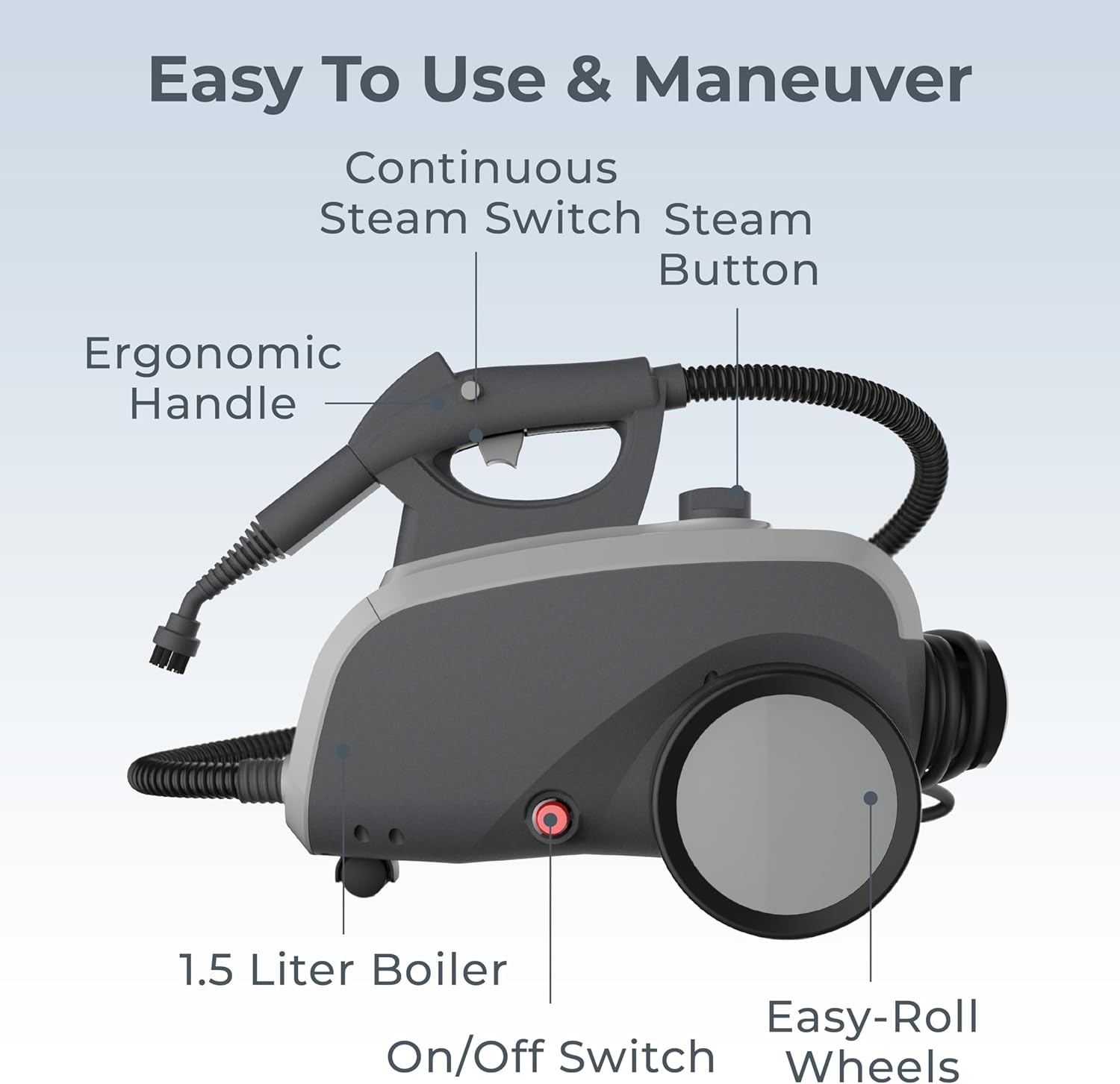 Pure Enrichment PureClean XL Rolling Steam Cleaner – Professional 1.5L Multi-Purpose Heavy Duty Steamer, 17 Accessories, Chemical-Free Deep Cleaning of Floors, Upholstery, Windows, Grout, Cars & More - Image 5